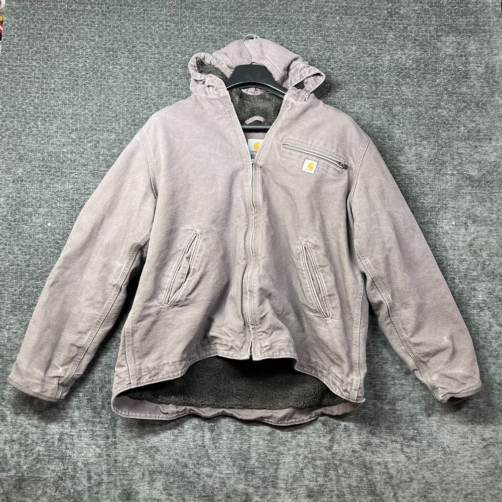 Carhartt Sierra Jacket Women 1X Gray Good Washed Duck Sherpa Lined Hooded